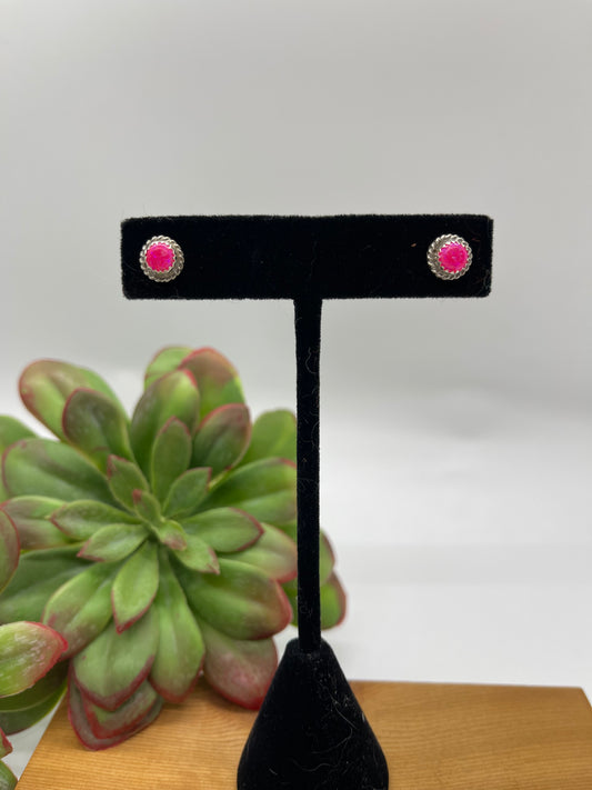 Hot Pink Opal 7.5 mm Post Earrings