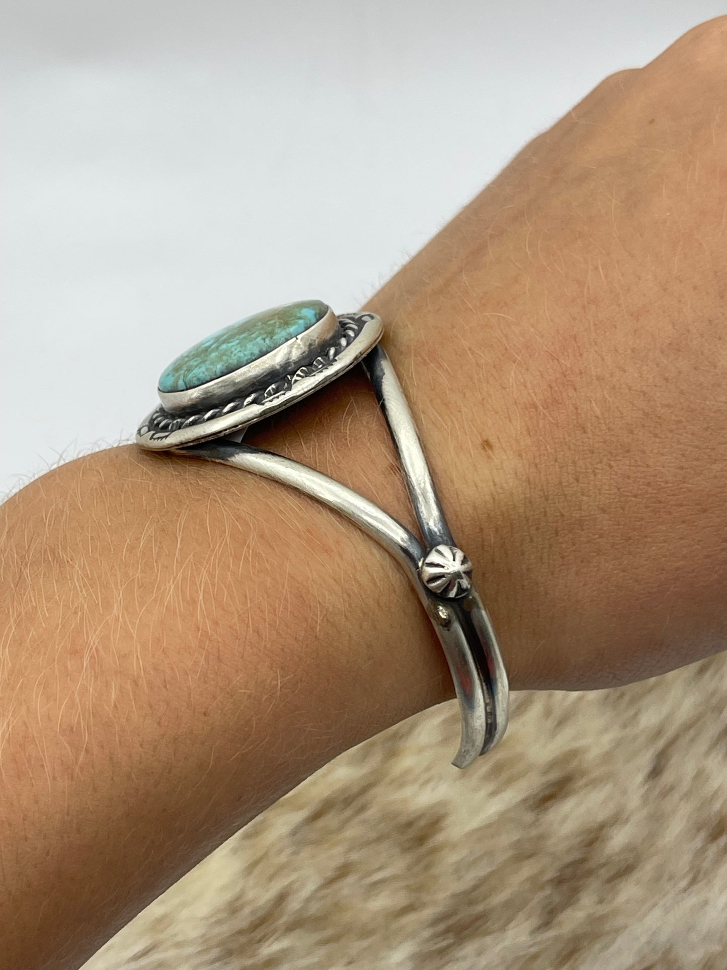 5 3/4"-7 1/4" Kingman Turquoise Cuff by Augustine Largo, Navajo