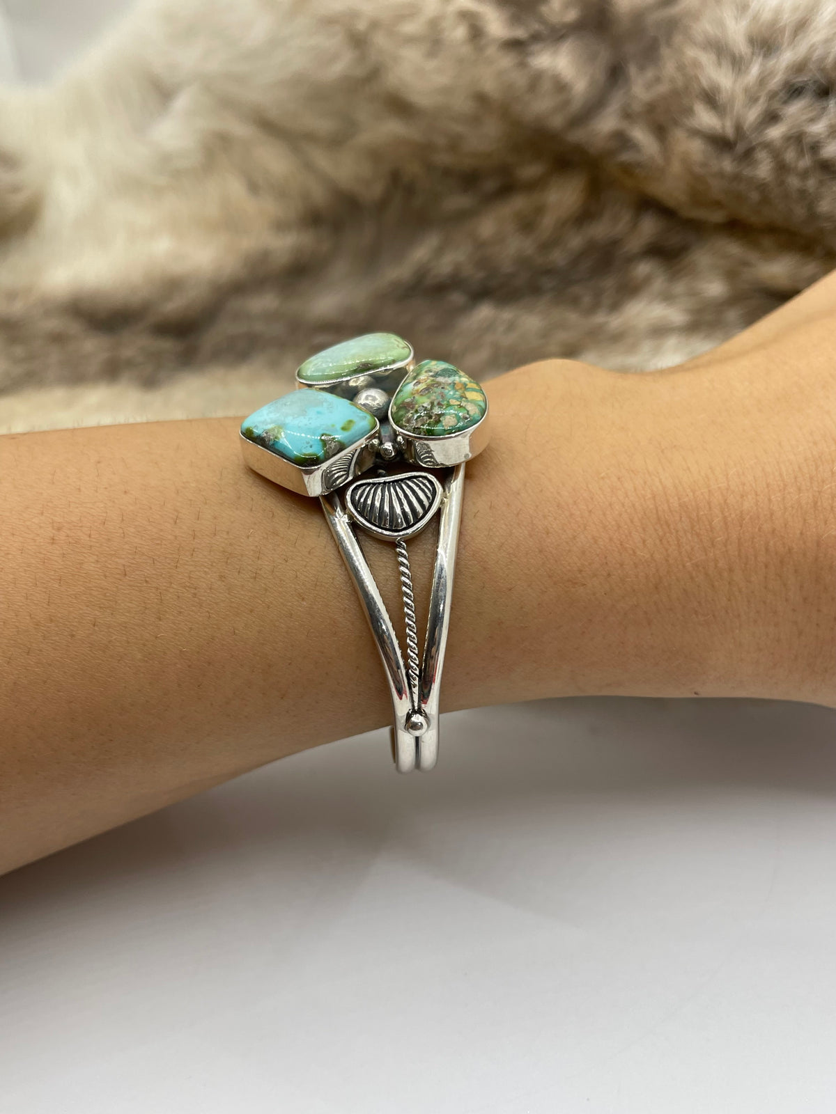 6”-8” 3 Stone Sonoran Gold Turquoise Cuff