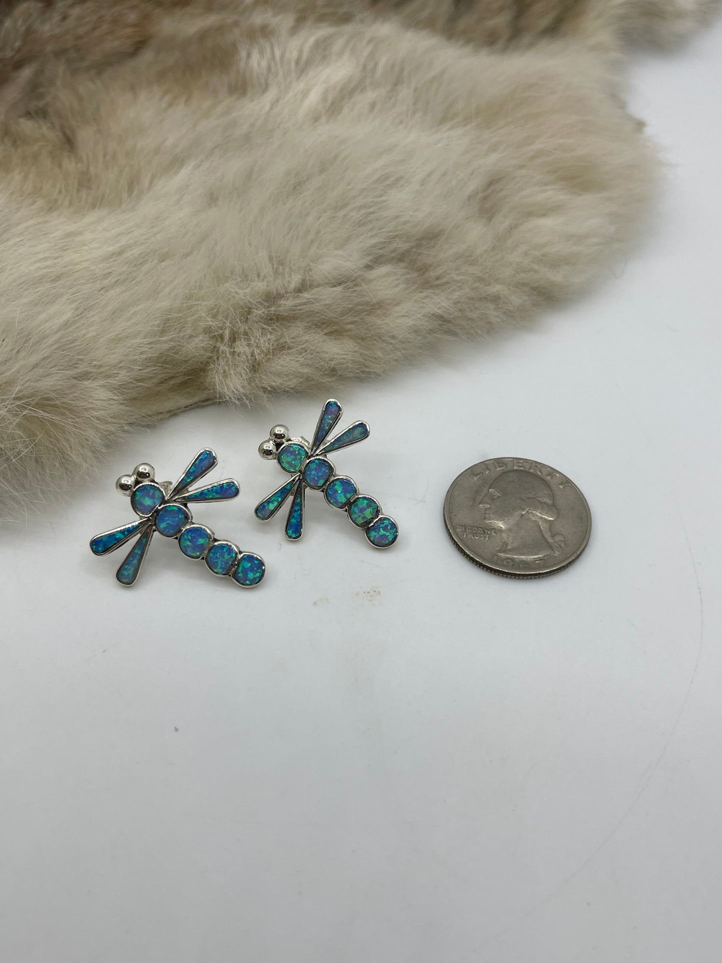 Blue Opal Dragonfly Earrings by Emma Edaakie, Zuni