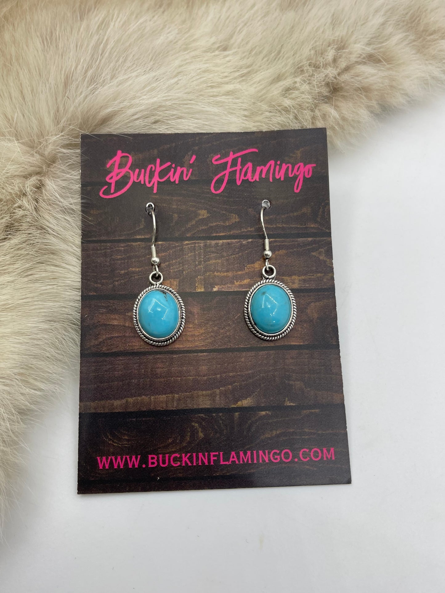 Oval Kingman Turquoise Hoop Dangle Earrings