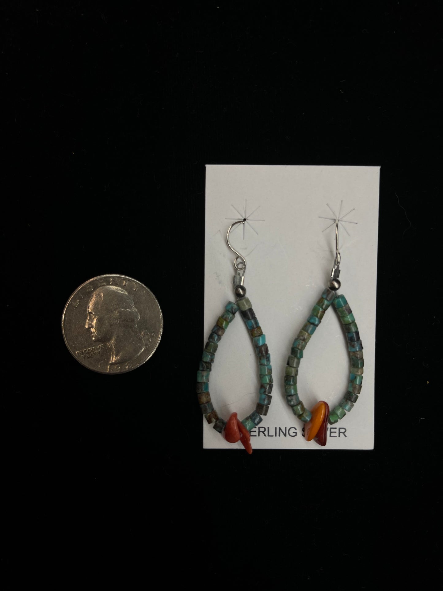 Turquoise Heishi Beads and Spiny Oyster Shell Teardrop Dangle Earrings