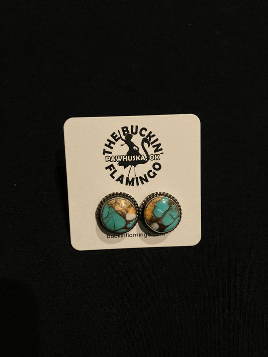 Spiny Turquoise Circle Post Earrings by Sheryl Kee, Navajo