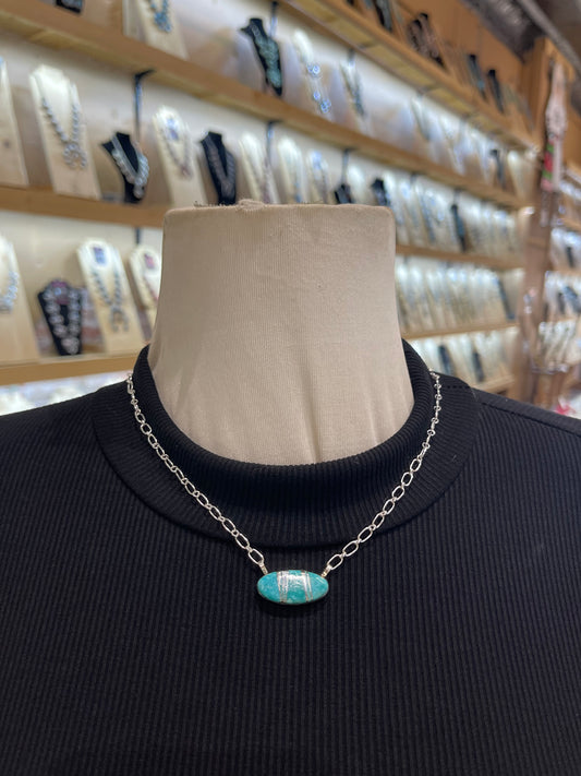 18" Turquoise & Silver Inlay Necklace by Charleston Willie, Navajo
