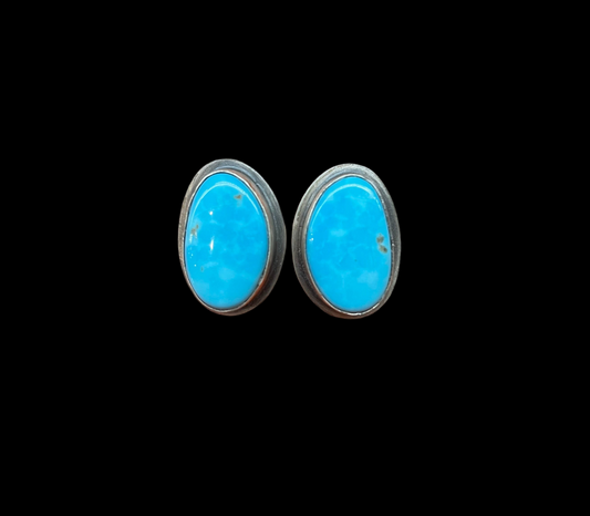 Oval Shaped Kingman Turquoise Earrings by Zia