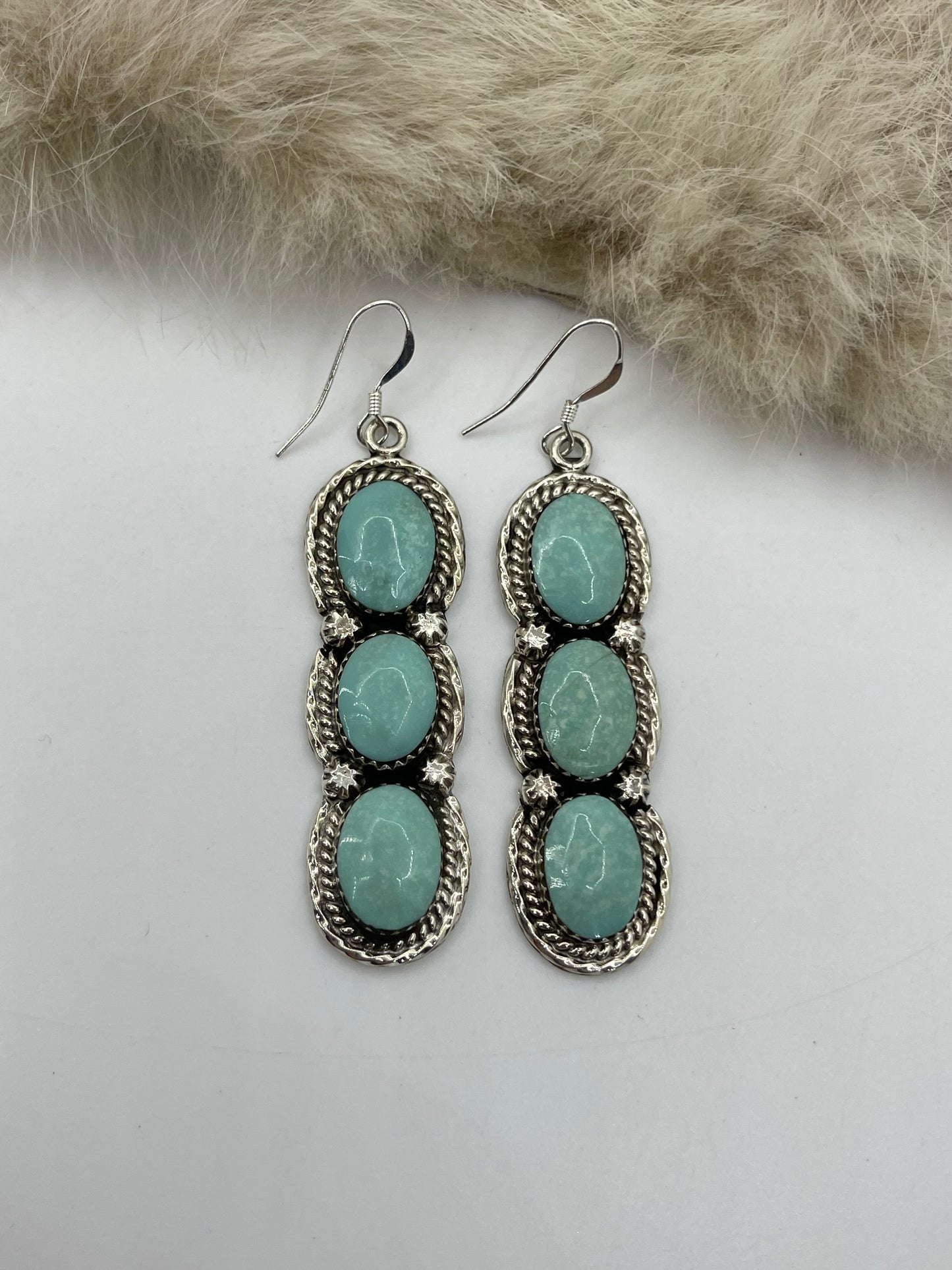 3 Stone Turquoise Dangle Earrings by Phyllis A. Smith, Navajo