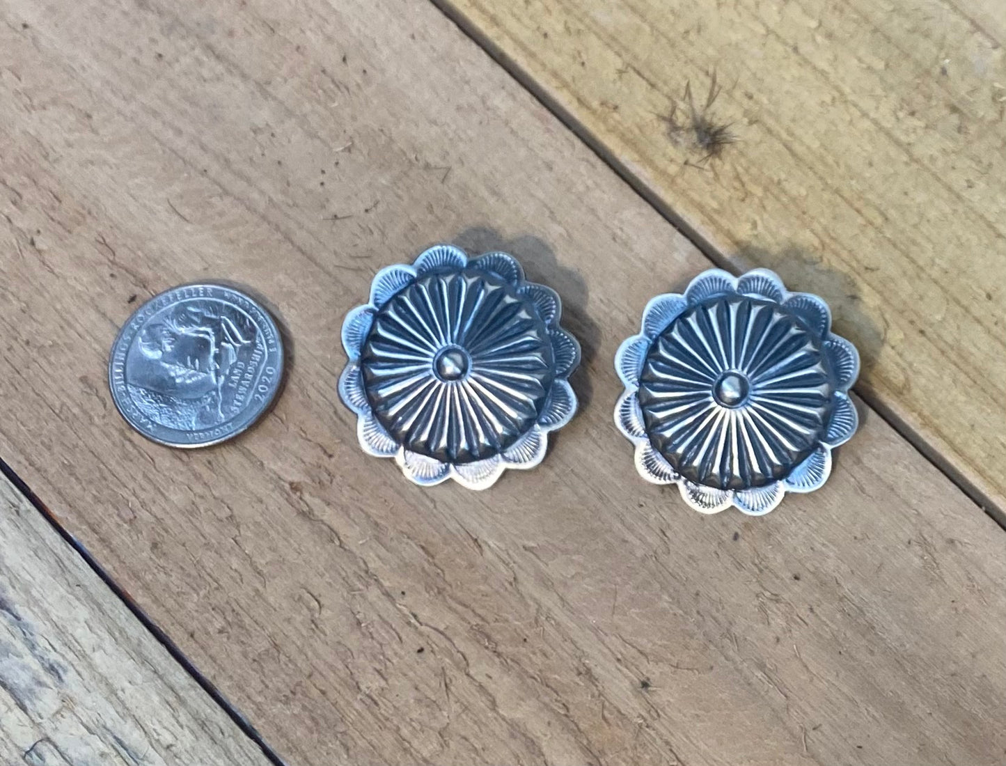 Hand Stamped Sterling Silver Concho Earrings by Rita Daye