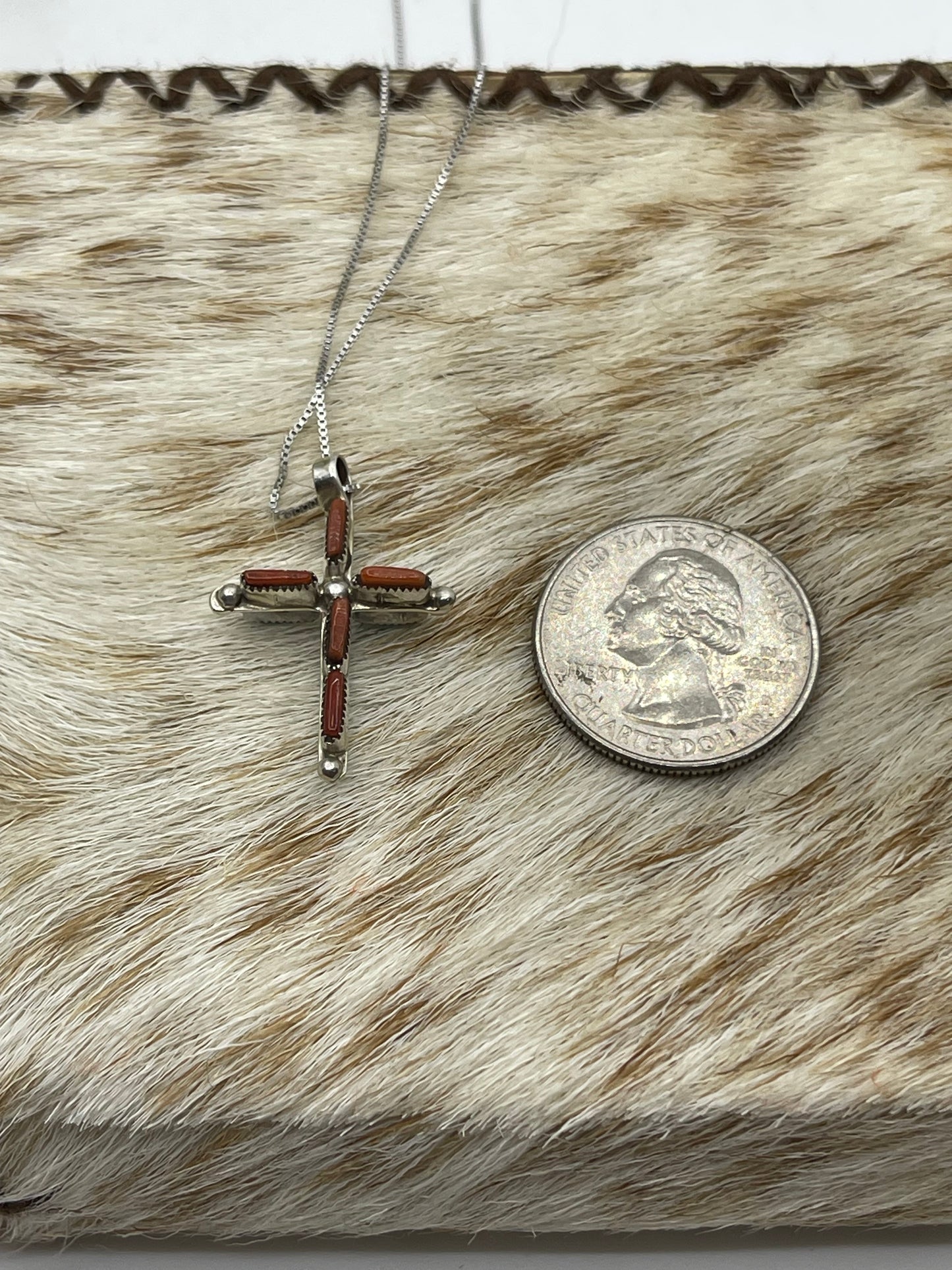 18" Reversible Coral & Turquoise Cross Pendant