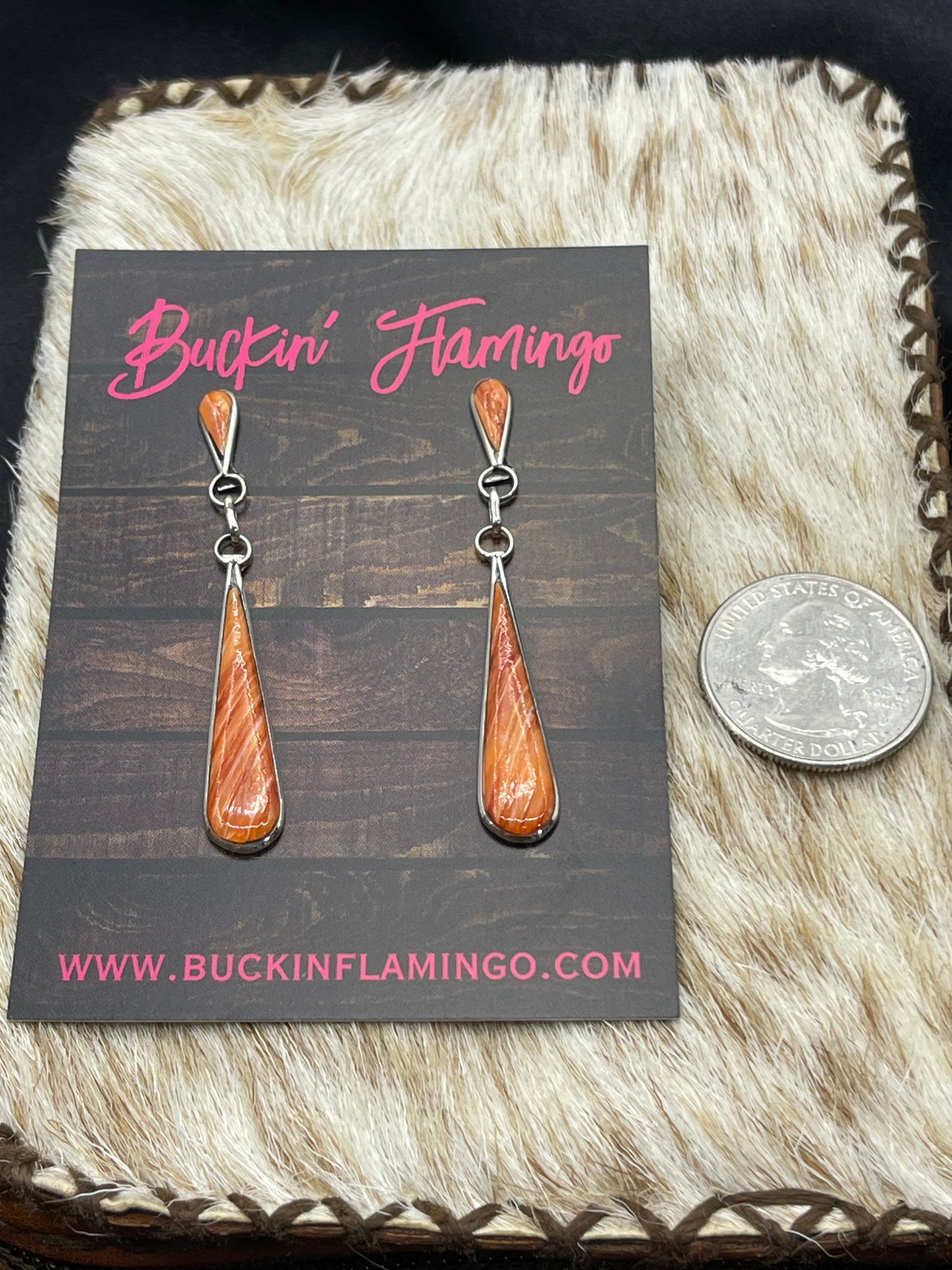 Orange Spiny Oyster Teardrop Dangle Earrings
