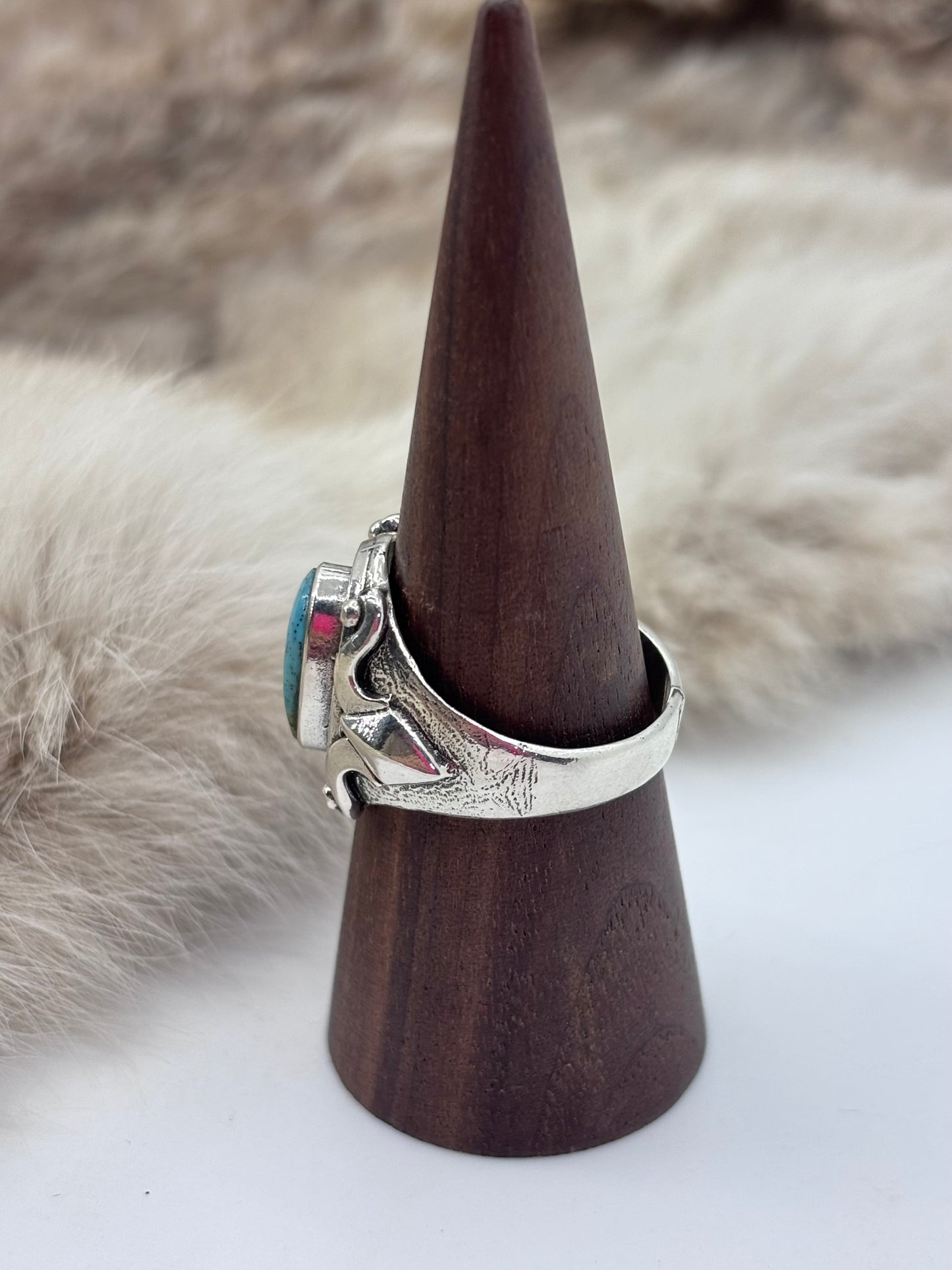 10.5 Turquoise Ring by Bevis Tsadaisi, Zuni