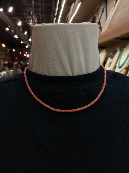 16" 3mm Peach Coral Disk Necklace