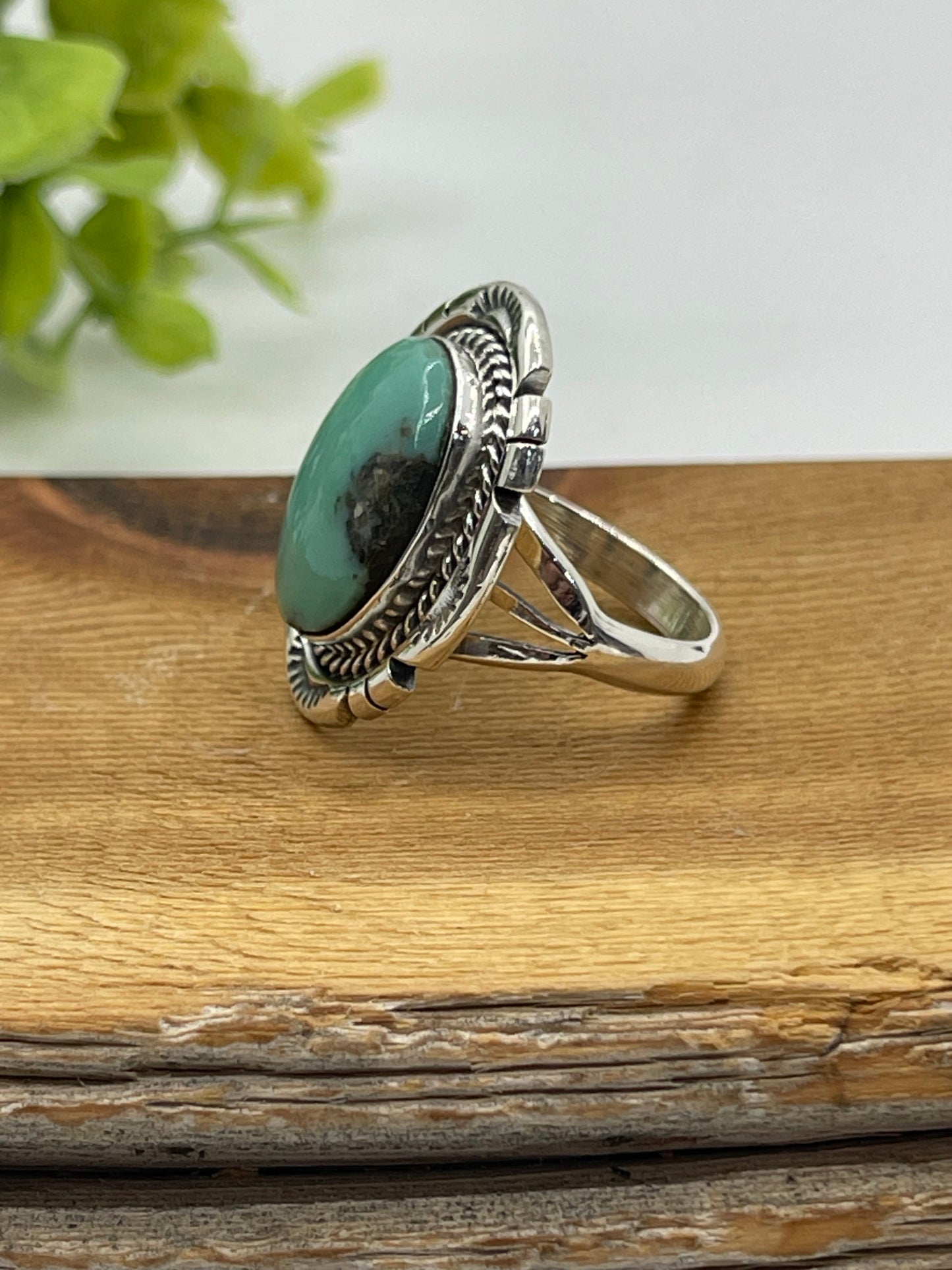 7.0 Kingman Turquoise Ring by Samuel Yellowhair, Navajo