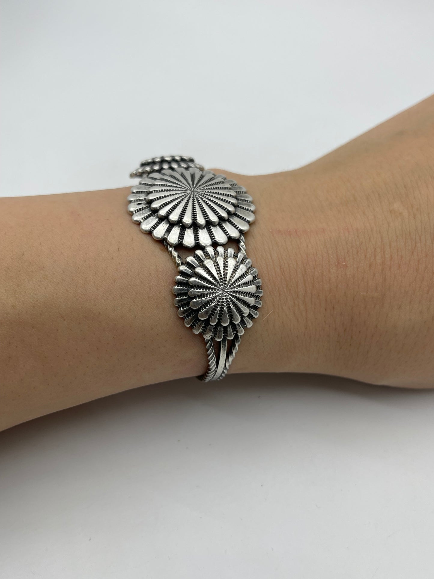 5.75”-7” 3 Concho Cuff Overlay by Darrell Morgan, Navajo