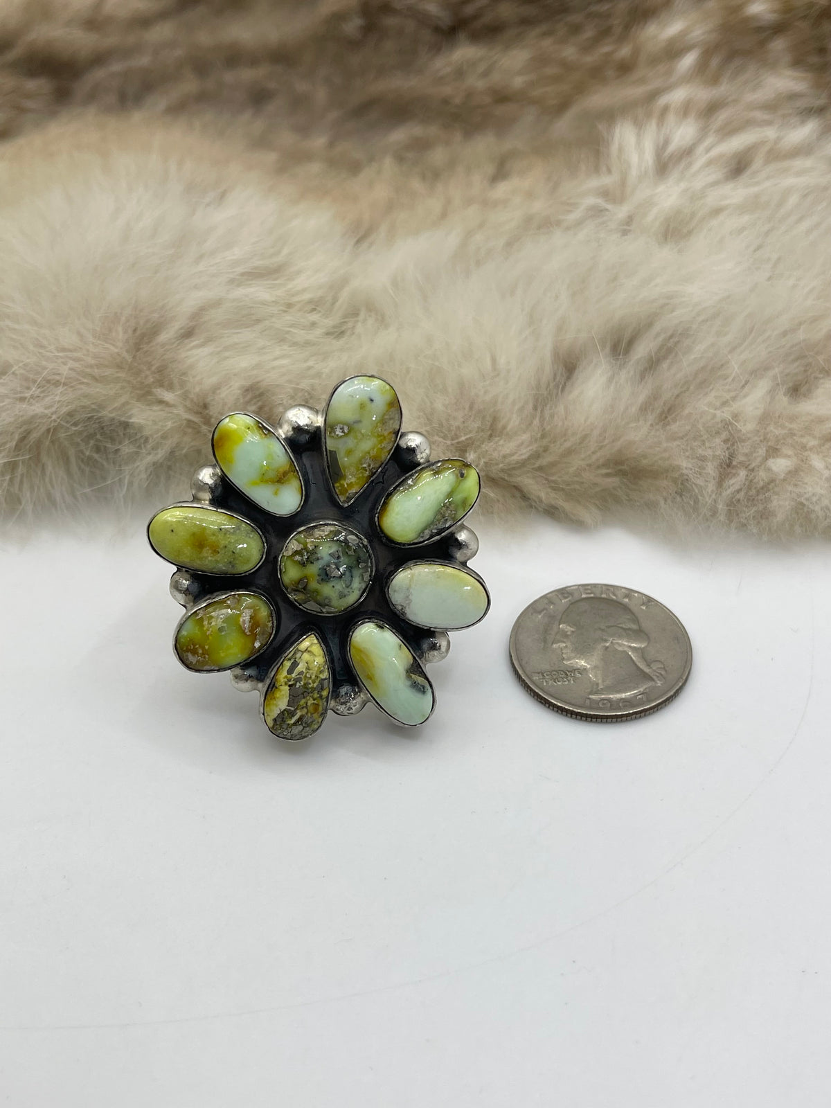 Adjustable 5.0-11.0 Sonoran Gold Turquoise Cluster Ring Stamped PN