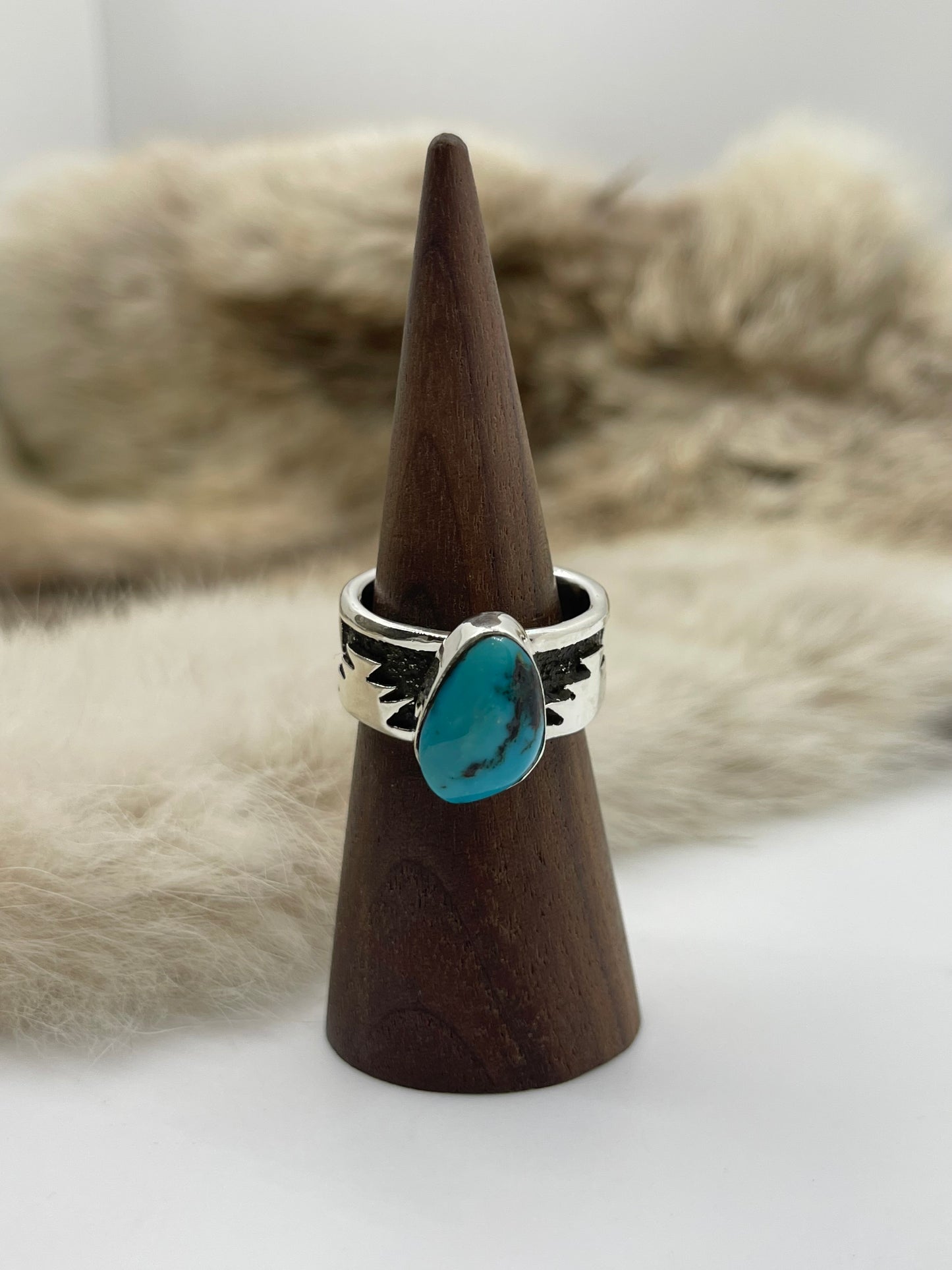 9.5 Kingman Turquoise Ring by Marie Jackson, Navajo