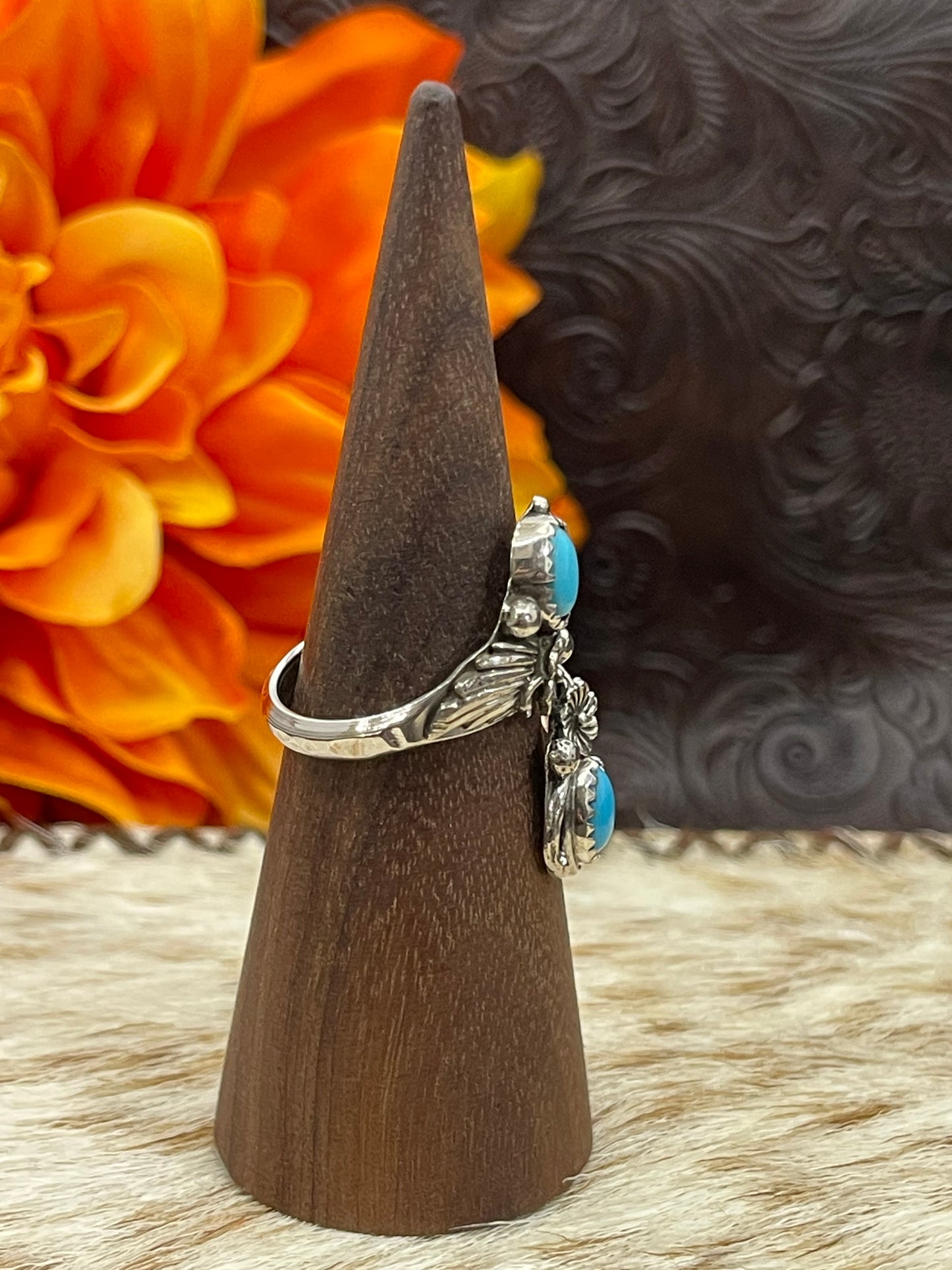 Adjustable 2 Stone Blue Turquoise Ring