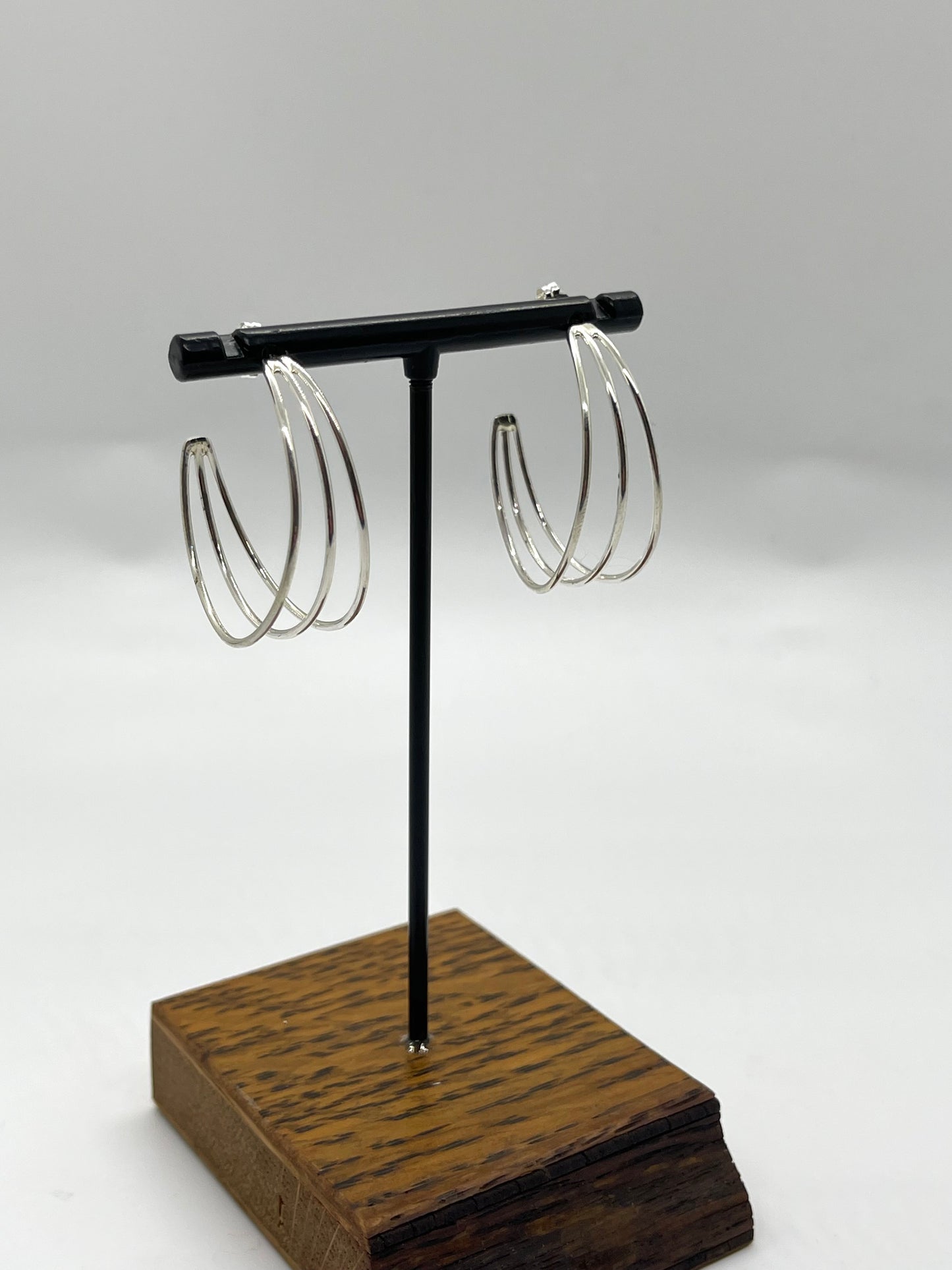 Sterling Silver 3 Wire Hoop Earrings by Elaine Tahe, Navajo