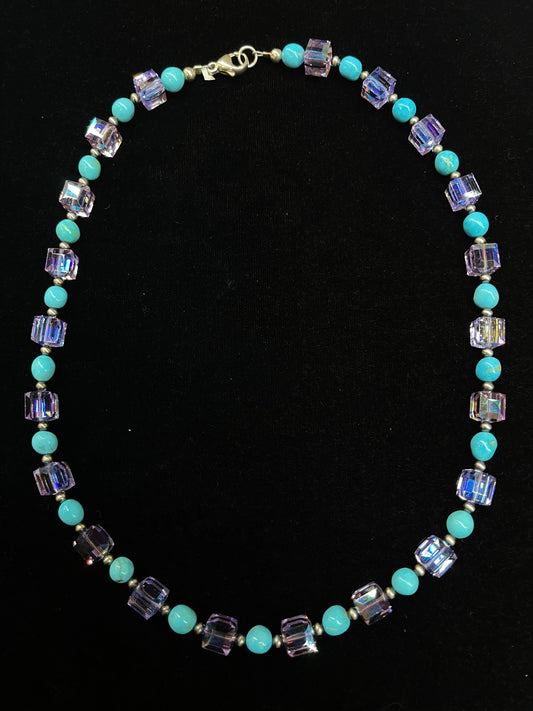 LOT 72 B 8/2 18" Swarovski Crystals and Sleeping Beauty Turquoise Necklace