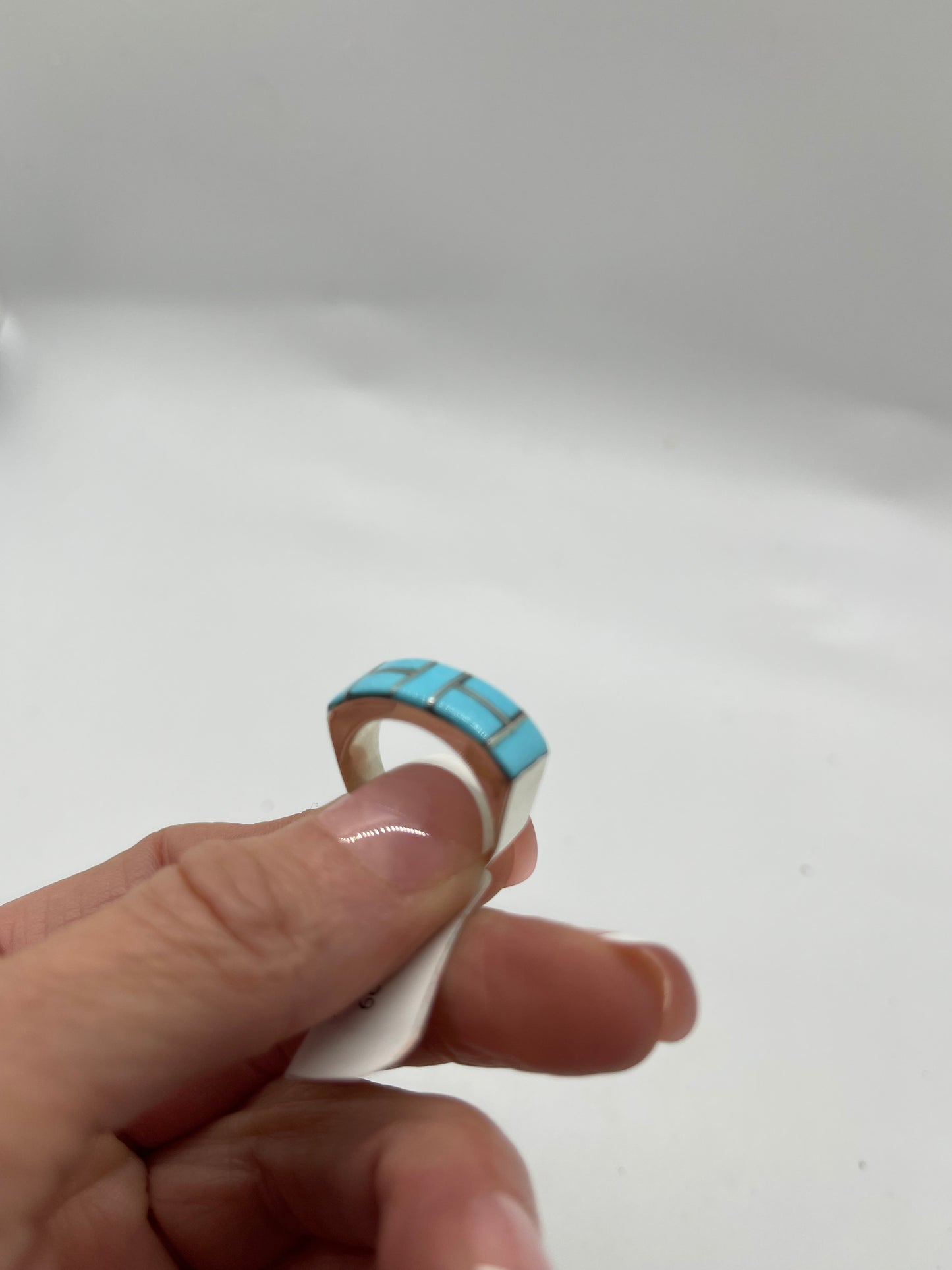 7.5 Inlay Turquoise Ring by Verna Kanesta, Zuni