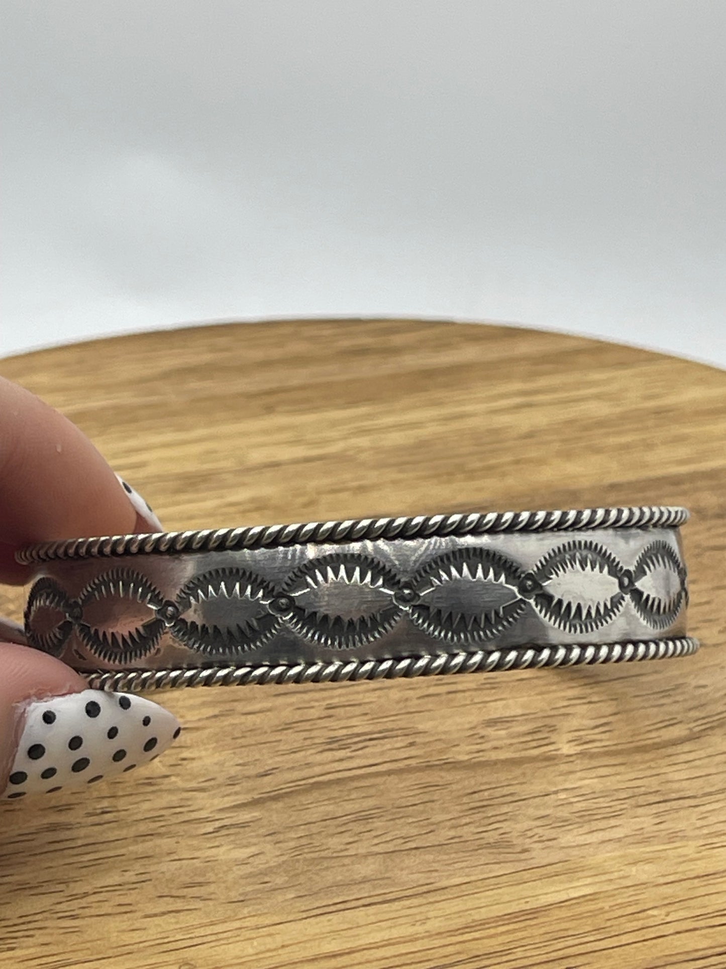 Stamped All Silver Cuff by James Bahe, Navajo