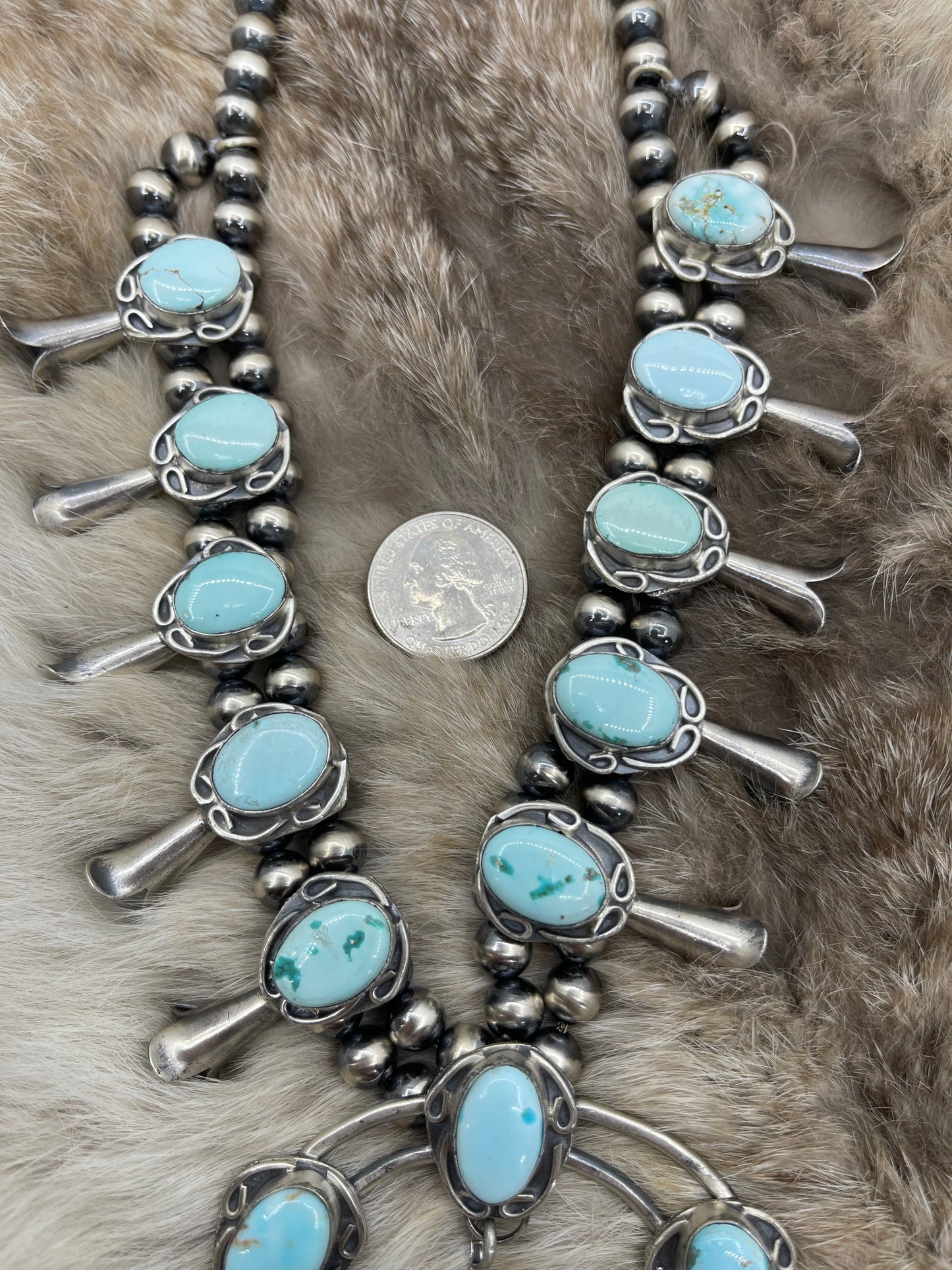 22" Dry Creek Turquoise Squash Blossom by Gilbert Nez, Navajo