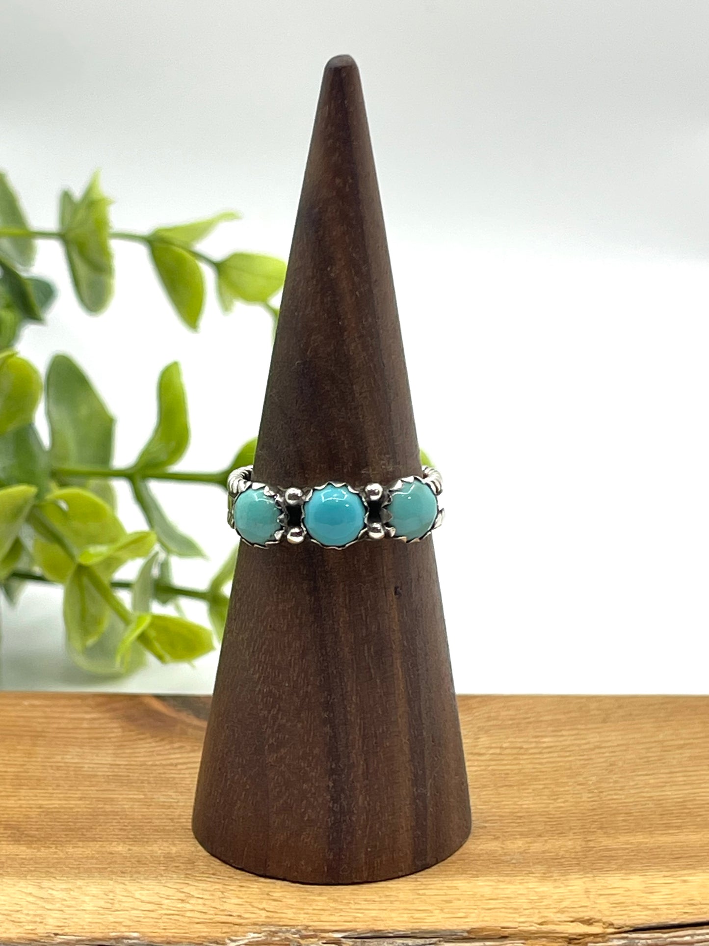 9.0 3 Stone Turquoise Ring by Ray King, Navajo