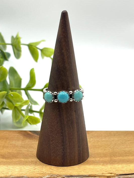 10.0 3 Stone Turquoise Ring by Ray King, Navajo