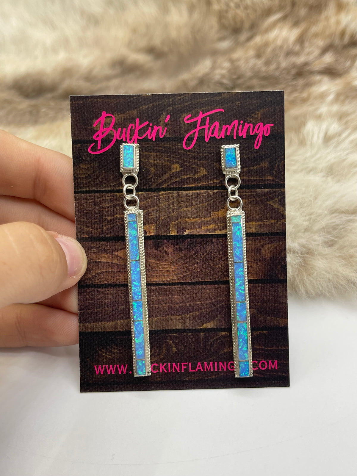 Blue Opal Earrings by Ricky T. Booqua, Zuni