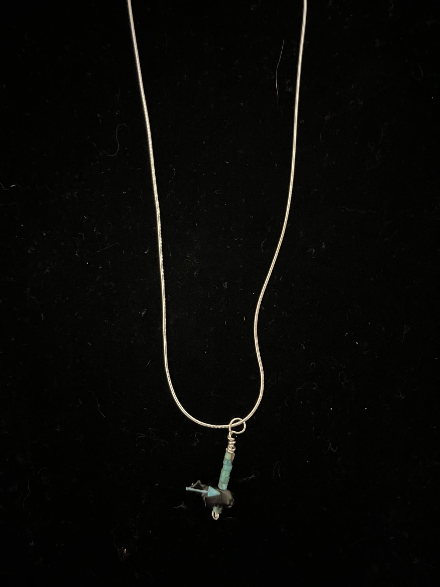 16" Black Onyx and Turquoise Bear Necklace by Pansy Natachu, Zuni