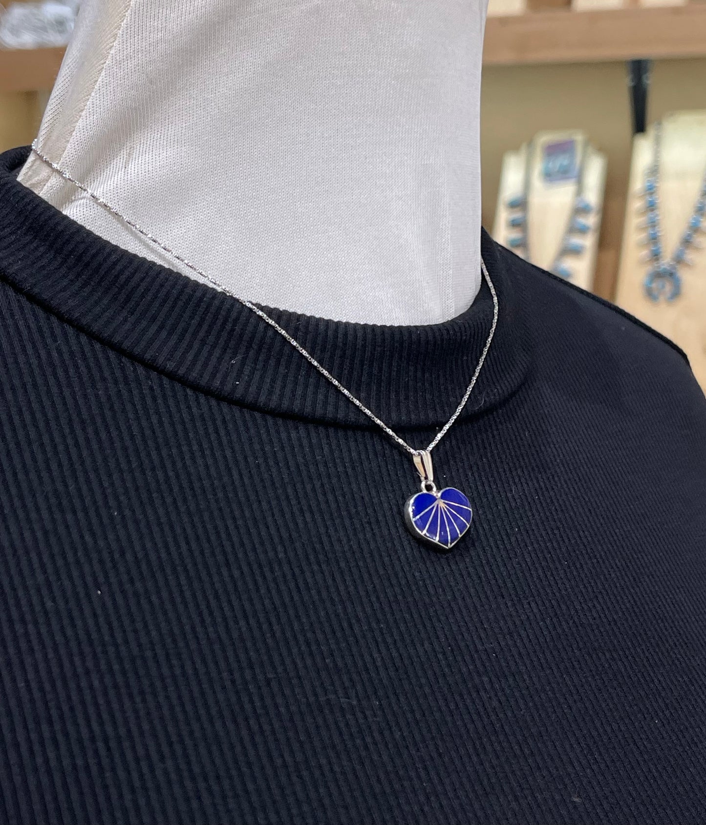 16" Lapis Inlay Heart Necklace by Zuni