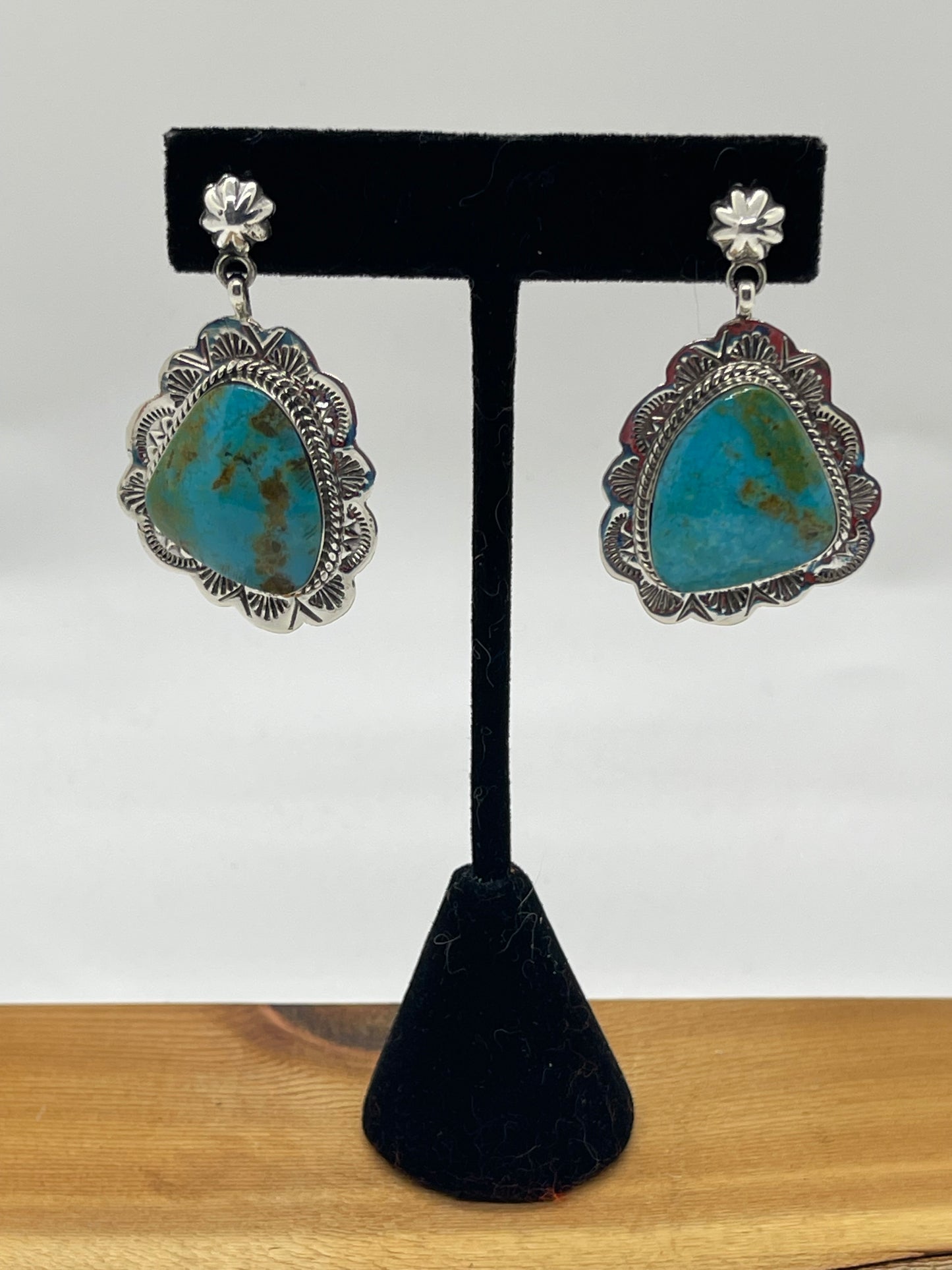 Turquoise Triangle Post Dangle Earrings by Phyllis Smith, Navajo