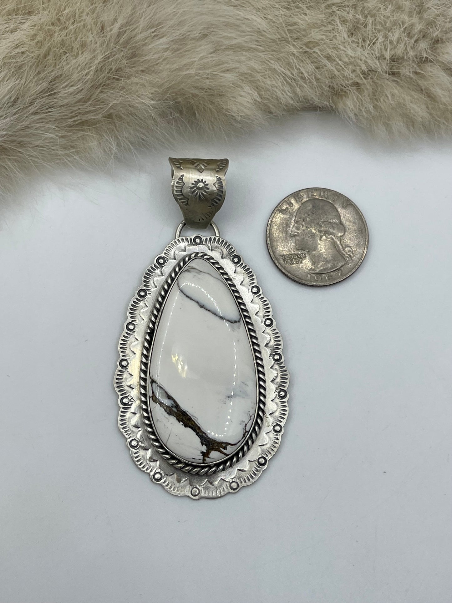 10mm Bale White Buffalo Pendant by Jeff Largo, Navajo