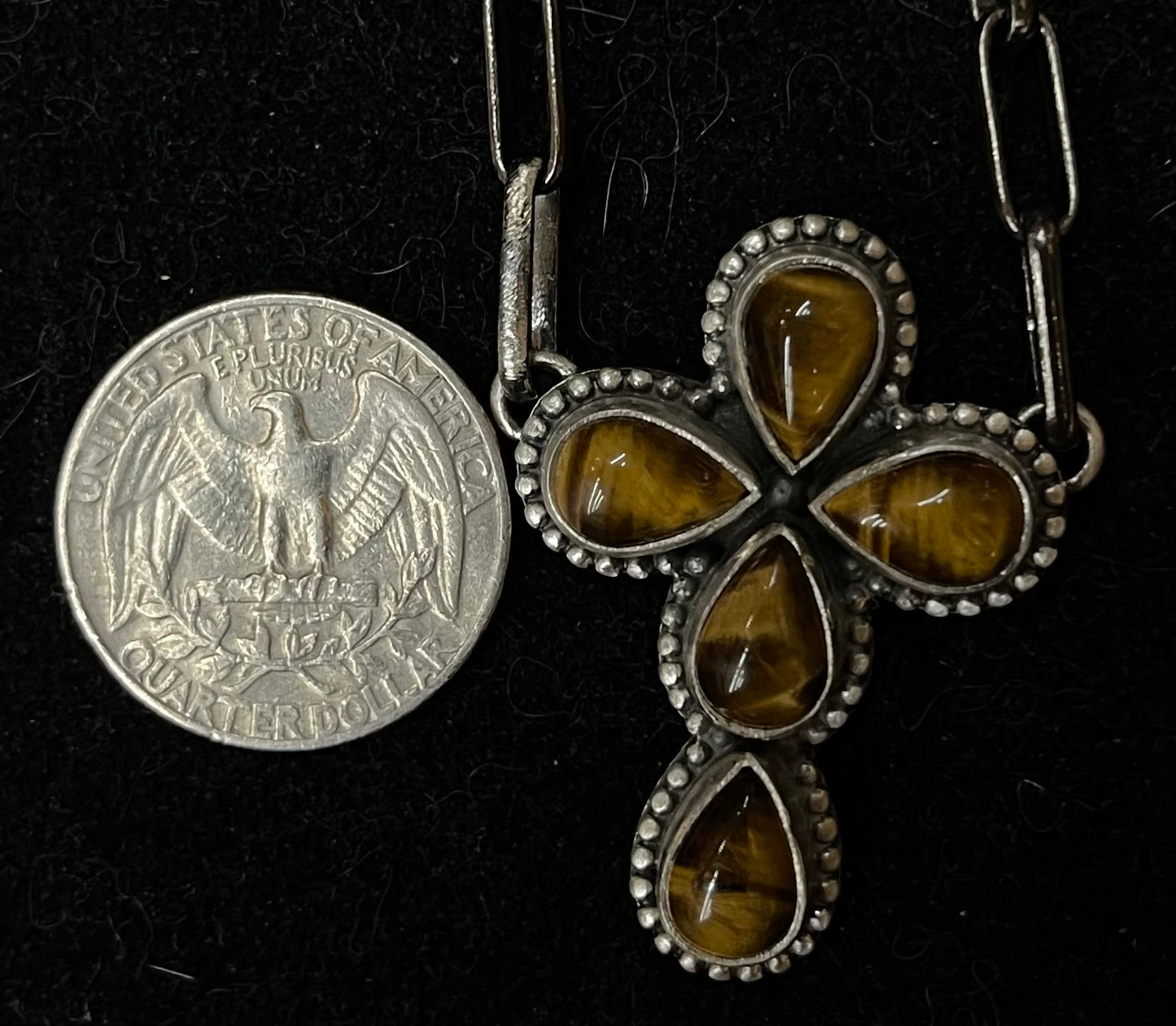 16" Tigers Eye Cross Necklace