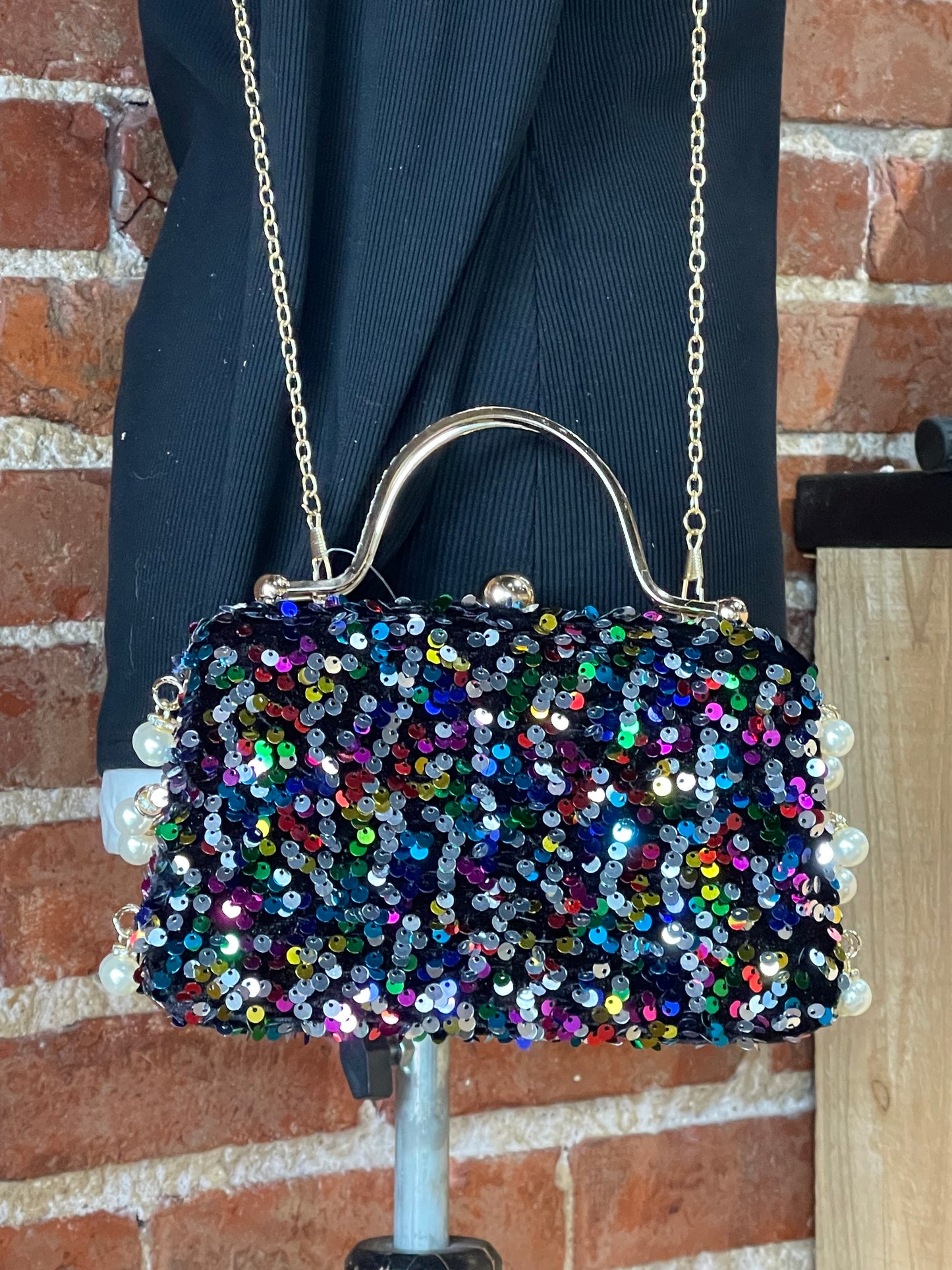 Sparkly Sequin Purse with Gold color Trim