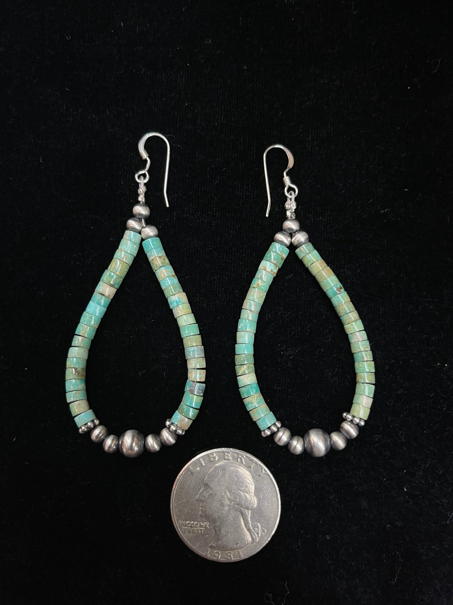 Green Turquoise Heishi Bead Teardrop Dangle Earrings