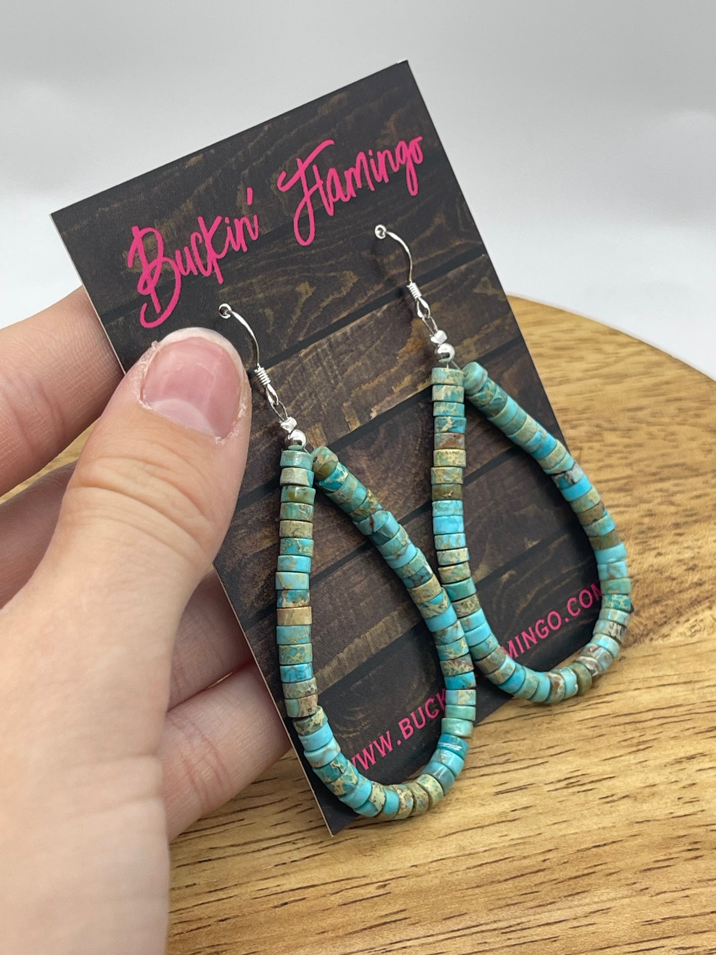 Turquoise Teardrop Heishi Bead Dangle Earrings