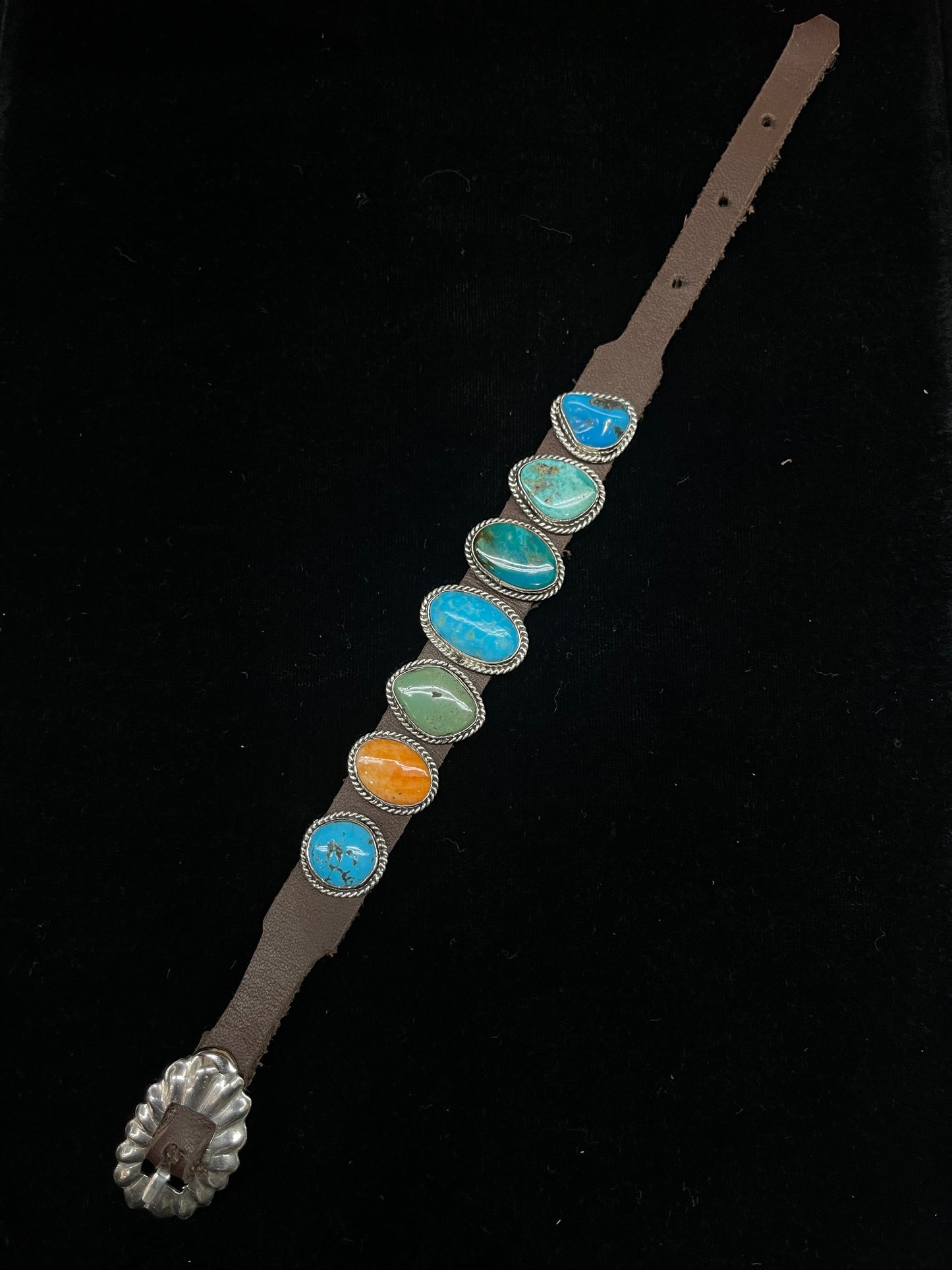 Turquoise and Spiny Oyster Leather Bracelet