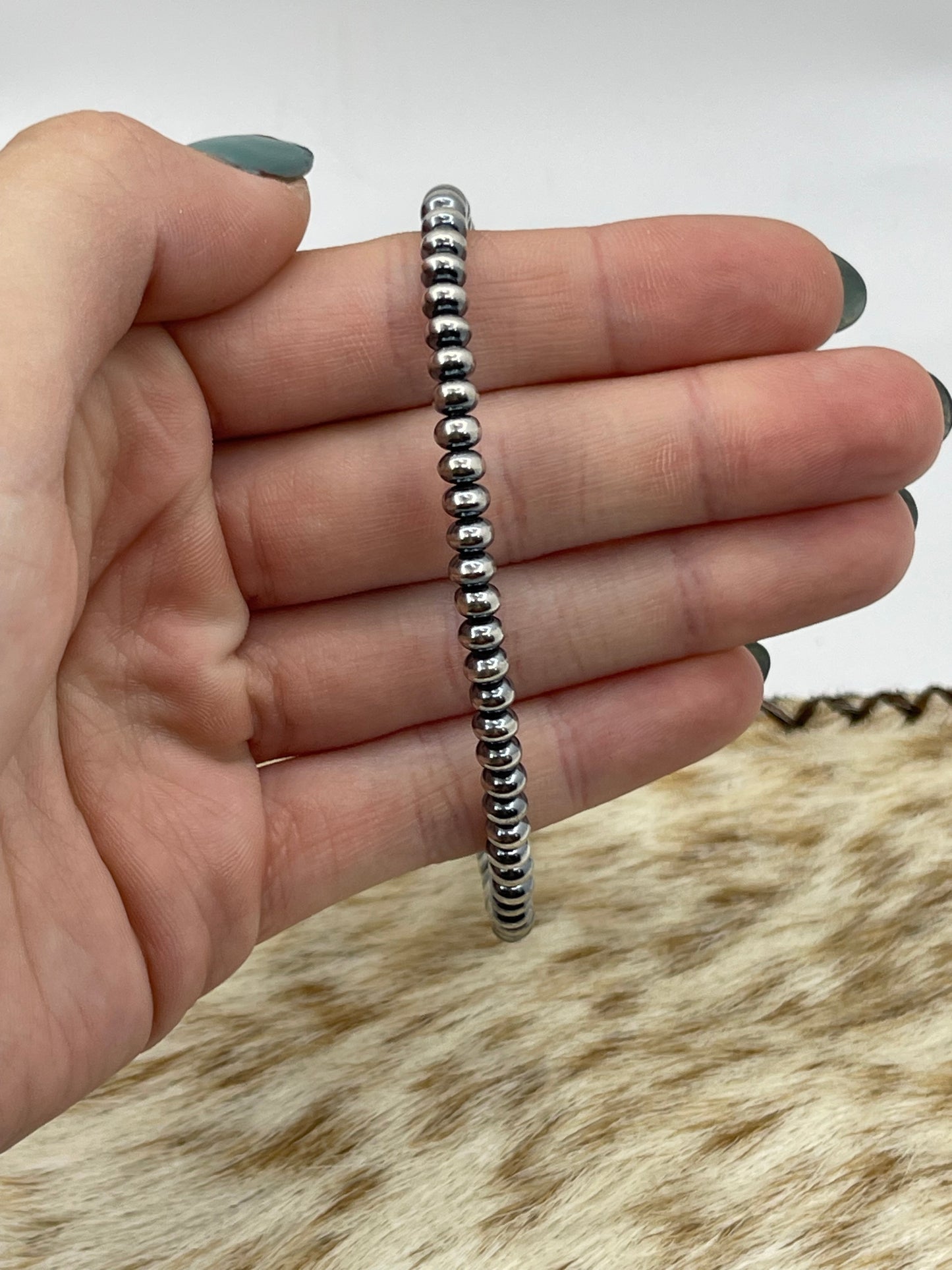 9"+1 1/2" 4 mm Rondelle Navajo Pearl Anklet, Navajo Made