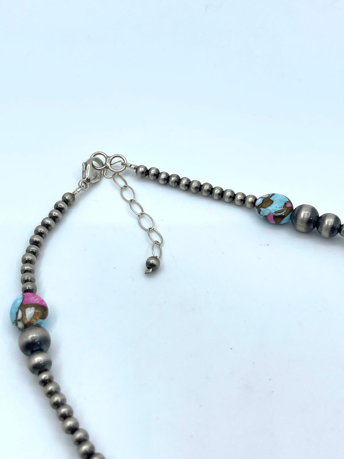 19" + 1" extender, Varied Size Navajo Style Pearls with Cotton Candy Beads