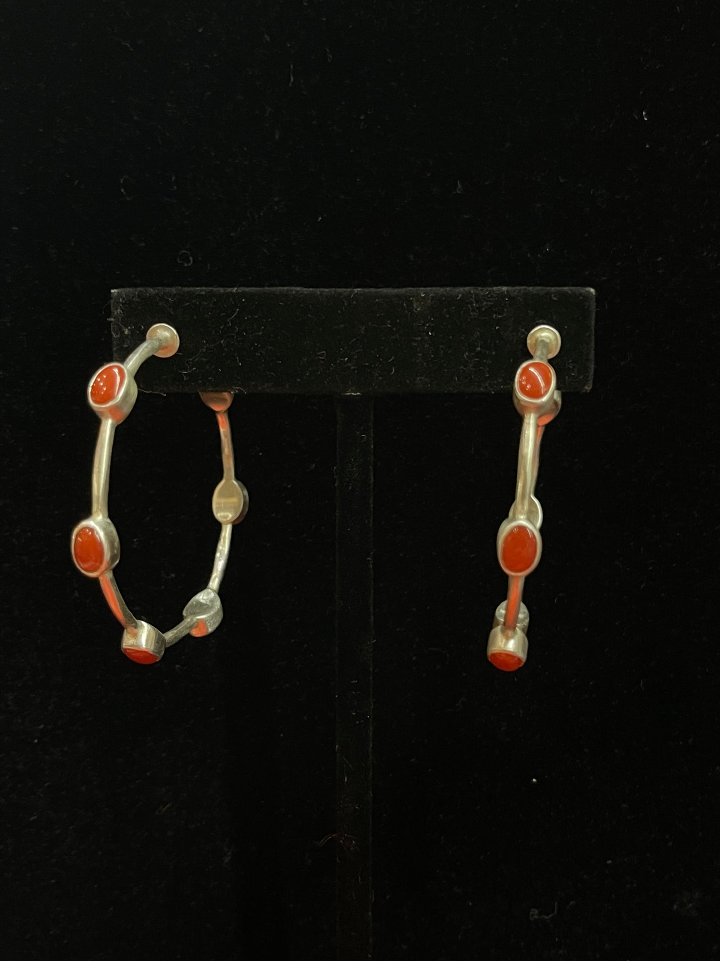 Post Hoop Earrings with Coral Stones