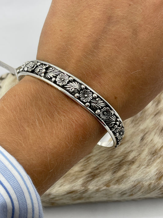 8 1/4" Silver Floral Bangle by Sadie Jim, Navajo