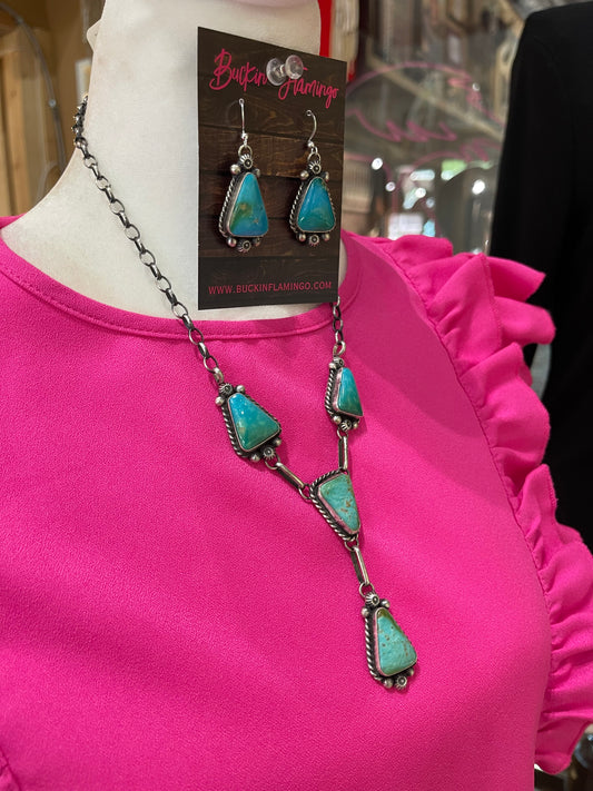 18" Turquoise Lariat Necklace and Dangle Earrings Set by Augustine Largo, Navajo