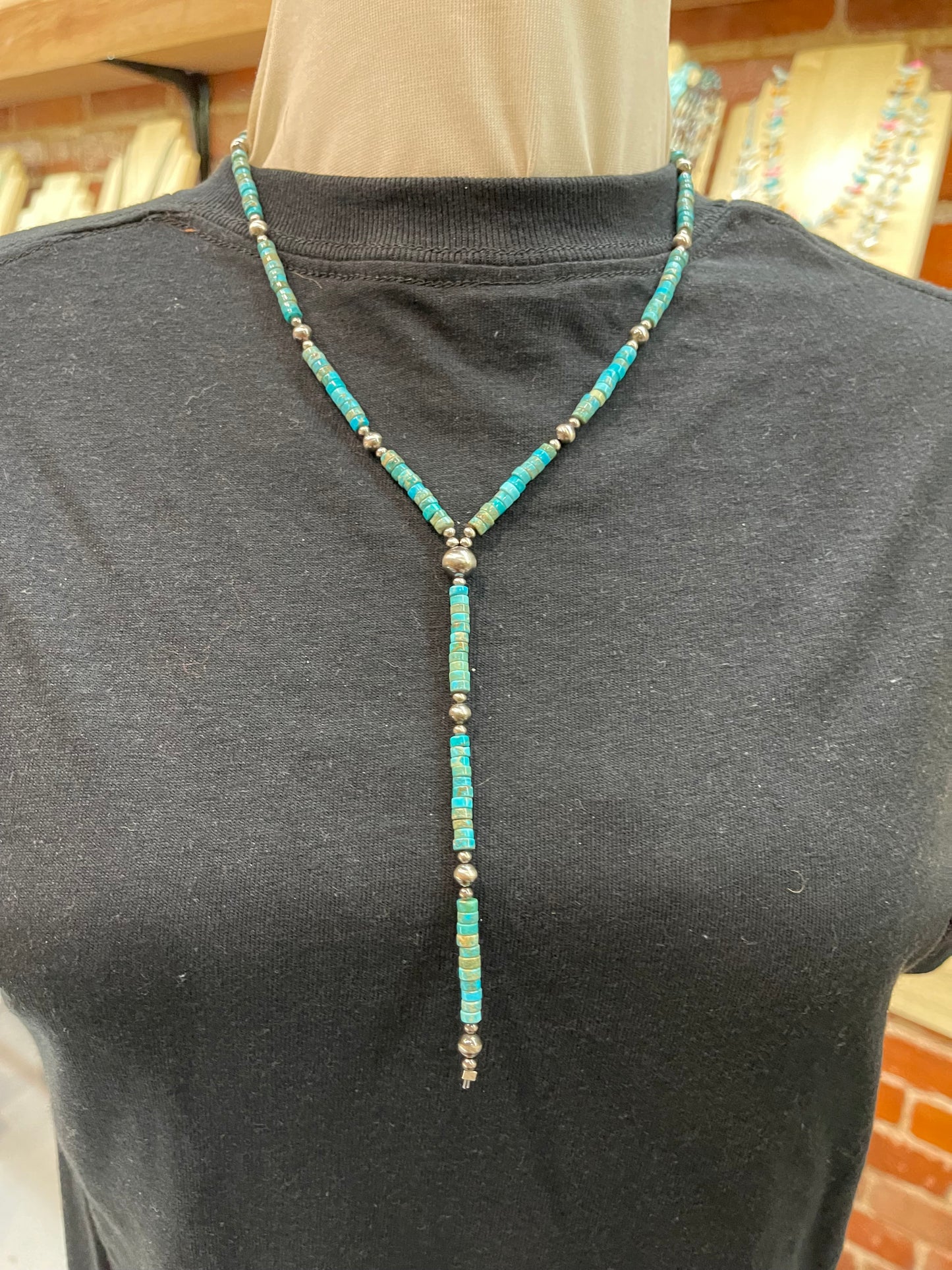 18" +4 " Drop Turquoise Heishi Bead and Graduated Navajo Pearl Necklace