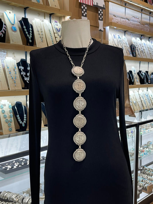 18" Vintage Silver Half Dollar 6 Coin Necklace
