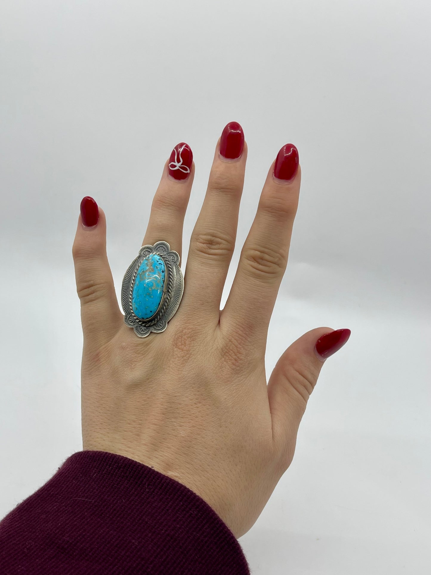 7.5 Oval Kingman Turquoise Ring By Boyd Ashley Navajo