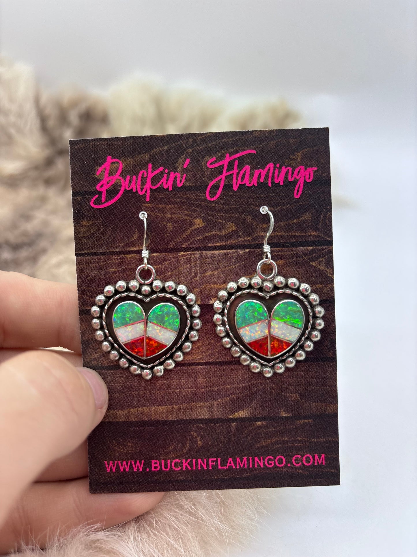 Heart Opal Dangle Earrings by Faye Lowsayatee, Zuni