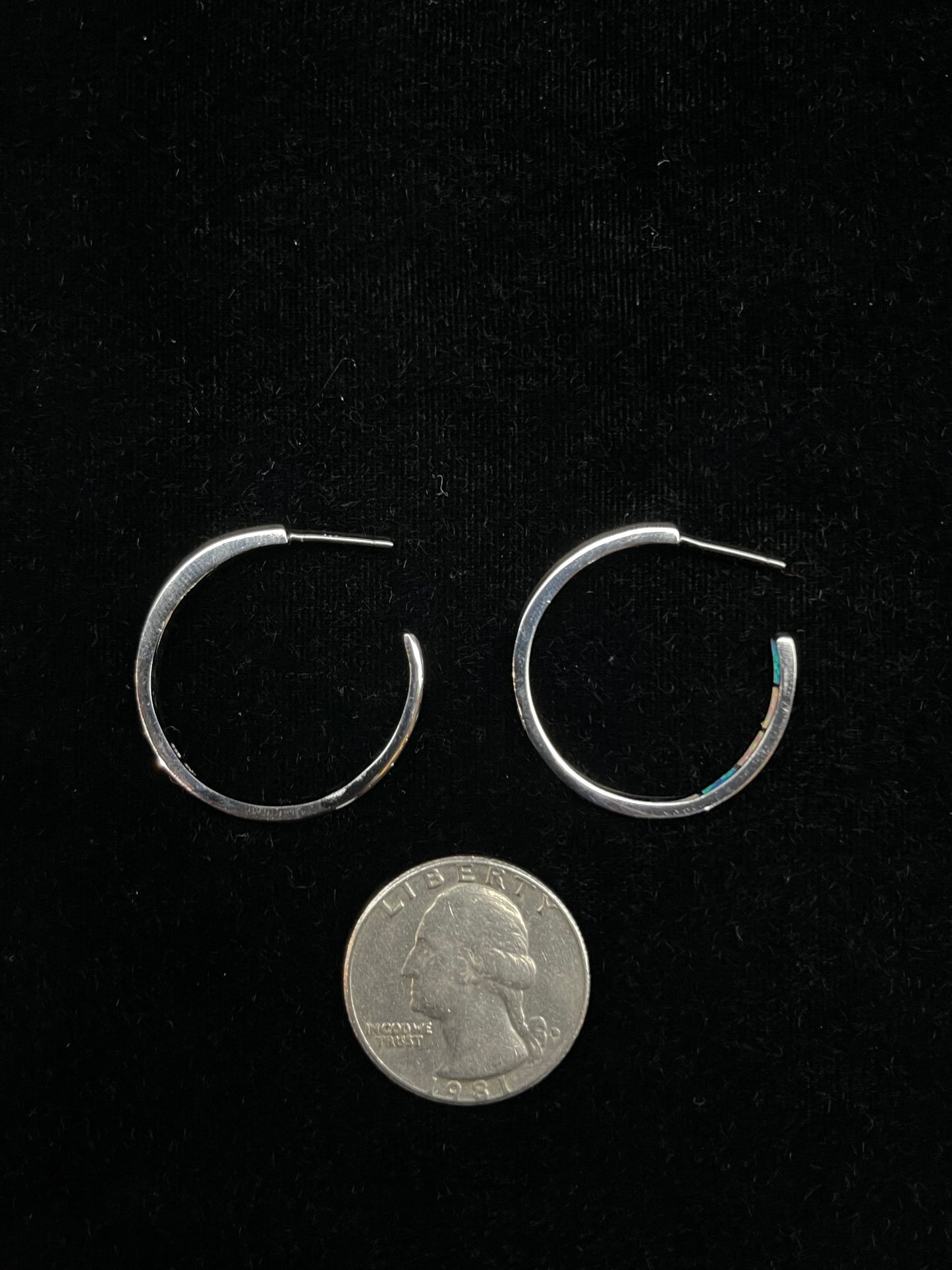 Multi opal inlay Hoop Post Earrings