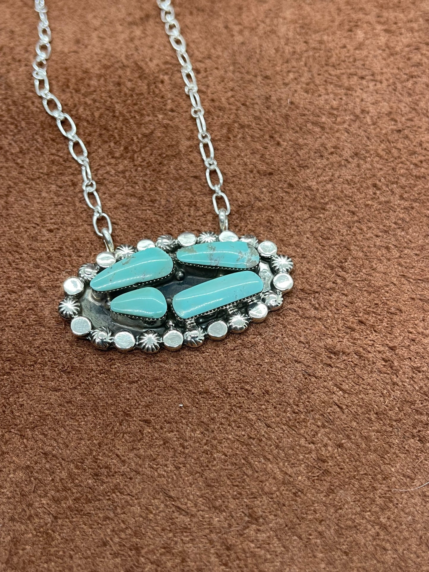 20" 4 Stone Turquoise Oval Necklace by Sadie Jim, Navajo