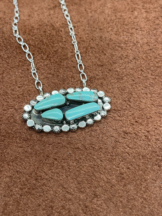 20" 4 Stone Turquoise Oval Necklace by Sadie Jim, Navajo