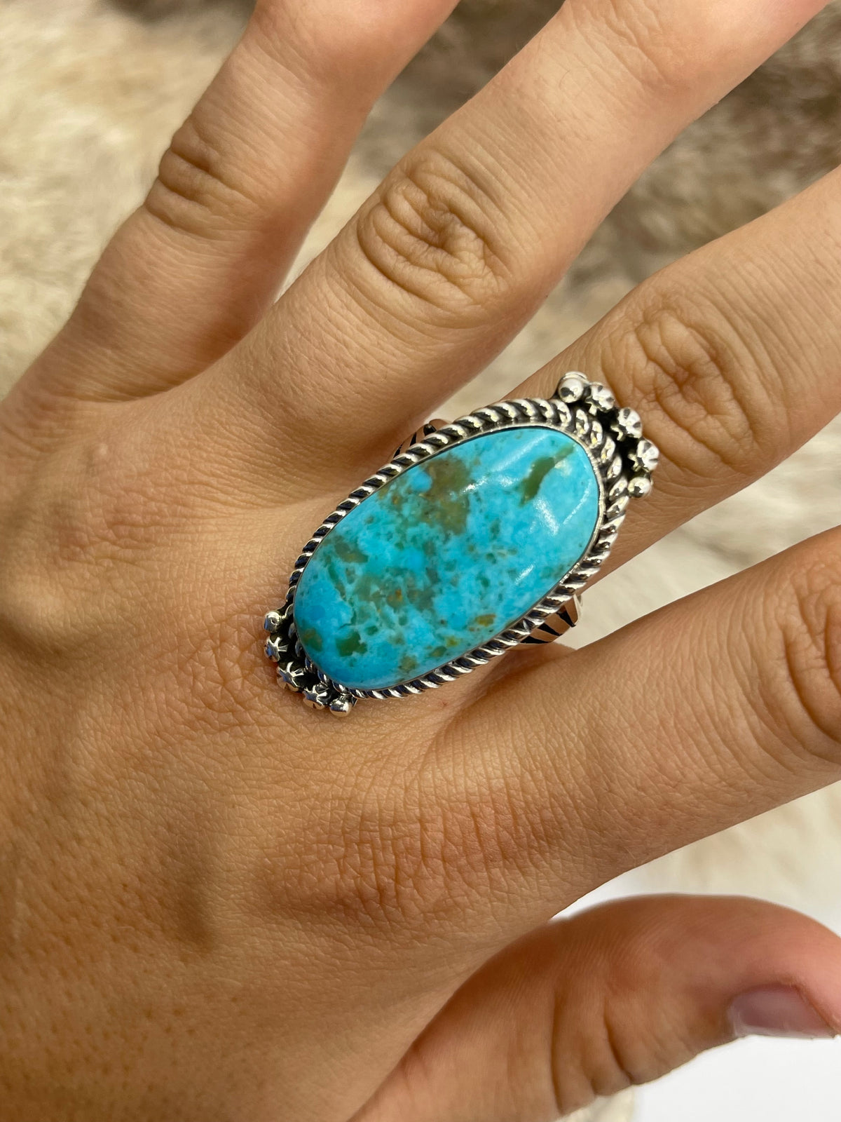 10.0 Kingman Turquoise Ring by Michael Yazzie, Navajo